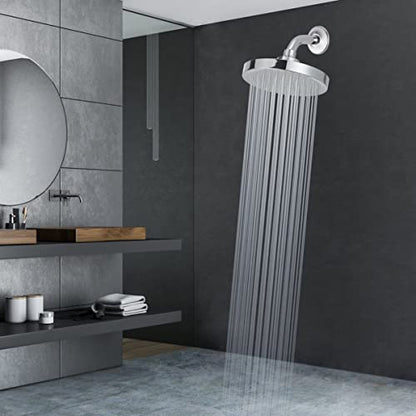 Voolan Shower Arm with Flange and Teflon Tape, Extension Shower Head Arm for Bathroom Fixed Shower Head, Solid Stainless Steel, Wall Mounted (6 Inch, Chrome) - color: Chrome, style: 6 Inch