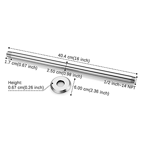 16 Inch Brushed Nickel Ceiling Mount Shower Arm for Rain Shower Head | Shower arm and flange - color: Brushed Nickel, size: 16 Inches