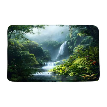 Rainforest Waterfall Bath Mat,17.8" Wx29.5 L Inch | Tropical Green Jungle, Nature Tree Forest Scenery, Stream River, Memory Foam,Bathroom Floor Bathtub Rug