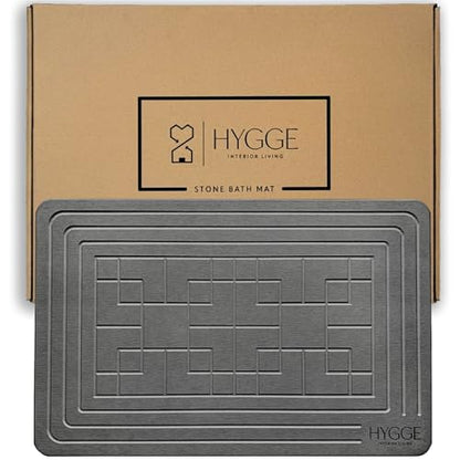 Diatomaceous Earth Stone Bath Mat - Ash Tile | Modern Fast Dry Bathroom Floor Shower Mat, Quick Drying Premium Diatomite Spa Stone Gift, Non-Slip Base, 23.6" x 15.4" - color: Ash Tile