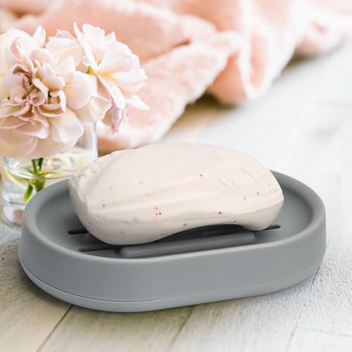 Topsky Soap Dish for Shower,2 Pack Soap Dishes Soap Savers for Bar Soap, Soap Bar Holder Shower with Drip Tray, Plastic Soap Holders with Drain for Kitchen Sink, Easy to Clean,Dry,Gray - color: Gray