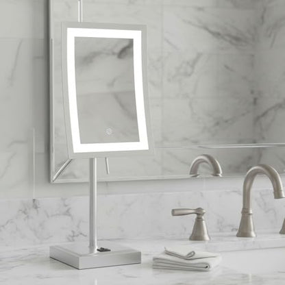JERDON Lighted Makeup Mirror with 5X Magnification - Nickel - JRT910NL | 6.5" x 9" Rectangular Frame, LED Lighting, 17" Tall - color: Nickel
