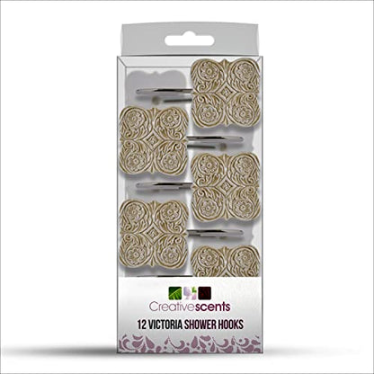 Creative Scents Beige Victoria Shower Curtain Hooks Decorative | Set of 12 | Boho Shower Curtain Rings - style: Shower Curtain Hooks