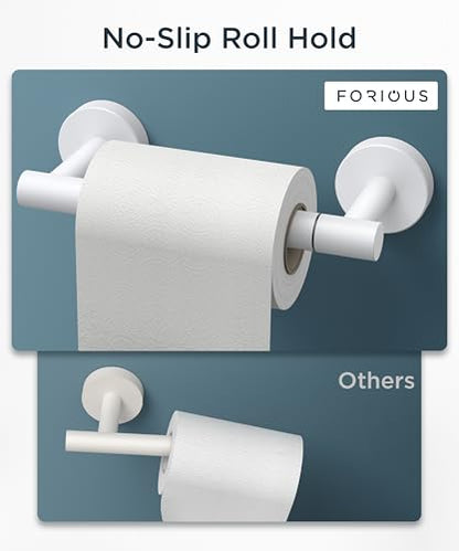 FORIOUS Commercial Toilet Paper Holder Wall Mount Bathroom Tissue Holder | White | SUS304 Stainless Steel Rustproof | Double Post Pivoting Toilet Paper Roll Holder | Screw-In | Round Base - color: White