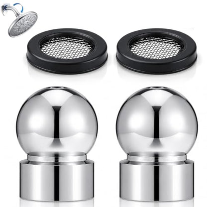 2pcs 1/2-inch Iron Pipe Shower Arm Ball Adapter with Gasket Washer Filters Shower Head Ball Joint Replacement, Chrome Plated, Universal Fit for Bath Replacement Accessories