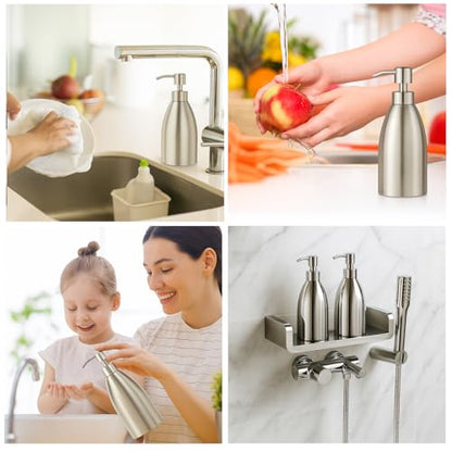 304 Stainless Steel Soap Dispenser 16oz Rust-Proof Liquid Soap Pump Bottle for Kitchen or Bathroom Countertop Hand Dish Lotion Leak-proof (Brushed Nickel) - color: Brushed Nickel