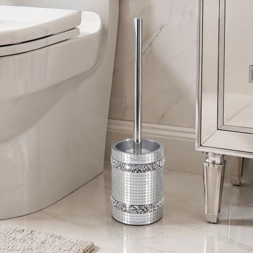 Silver Mosaic Toilet Brush Easy to Clean Household with Holder Set | Modern Style Bathroom Accessories, Equipped With a Sturdy Long Handle, Easy-To-Clean Household Toilet Brush - size: Toilet Brushes Holders