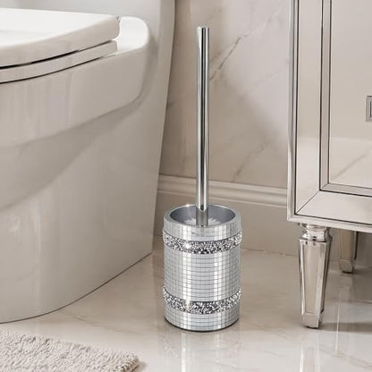 Silver Mosaic Toilet Brush Easy to Clean Household with Holder Set | Modern Style Bathroom Accessories, Equipped With a Sturdy Long Handle, Easy-To-Clean Household Toilet Brush - size: Toilet Brushes Holders