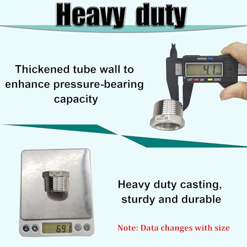 1/2" NPT Male to 1/4" NPT Female Hex Bushing Reducer, 304 Stainless Steel NPT Reducing Adapter Pipe Fitting, Heavy Duty Pipe Hex Bushing for Reducing Pipe (1/2” MNPT x 1/4” FNPT)