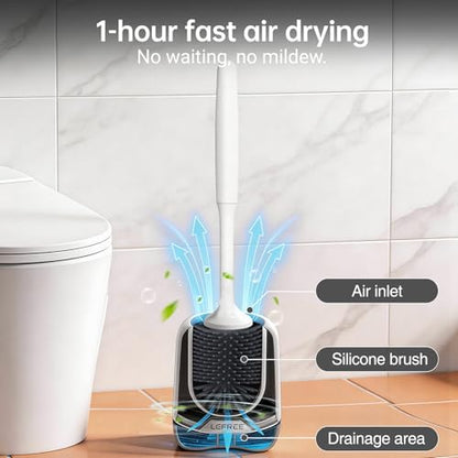 2 Pack Silicone Toilet Brush Set with Ventilated Holder, Floor Standing & Wall Mounted Toilet Scrubber - color: Gray, size: 2 Pack