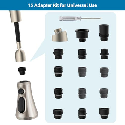 Universal Pull Down Spray Head for Kitchen Faucet, 3 Modes, Brushed Nickel | NSF/ANSI/CAN 372 Certified, 15 Adapters Compatible with Moen Delta Faucet, Kitchen Sink Faucet Sprayer Head Fit Most Faucet - color: Brushed Nickel, style: Handy Design