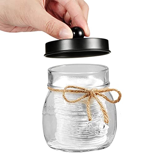 Amolliar Mason Jar Bathroom Accessories Set, 4Pcs Glass Bathroom Set, Black | Lotion Soap Dispenser, 2 Cotton Swab Holders, Toothbrush Holder, Farmhouse Rustic Bathroom Decor, Perfect Decorating Idea - size: Black, style: Standard-mouth