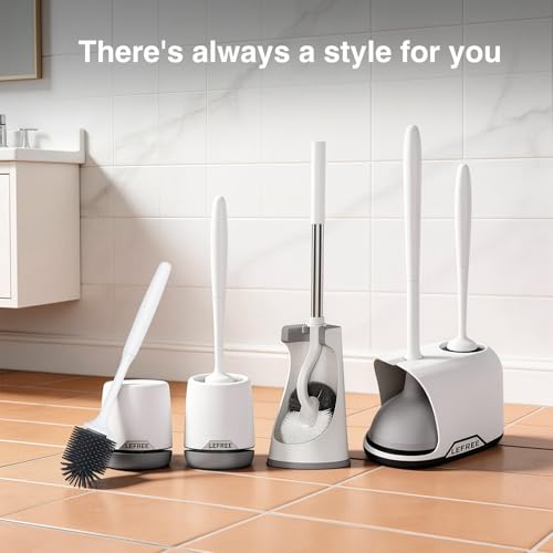 2 in 1 Toilet Brush and Plunger Set with Silicone Bristles, Plastic Material, Includes Holder, White/Black, for Deep Cleaning - color: A-white, size: 2 Pack