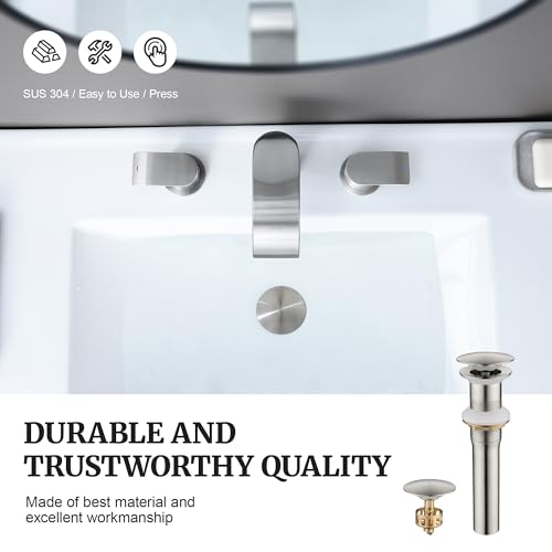 Pop up Sink Drain Stopper Without Overflow Brushed Nickel for Bathroom Vessel Vanity Sink Art Basin, Big Cap Sink Drain Without Overflow, Metal Pop-up Drain Strainer with Detachable Basket Stopper - color: Brushed Nickel, style: without overflow
