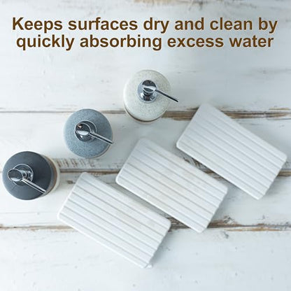 Ceramic Soap Dispenser Set of 2, Hand and Dish Soap Dispenser Set | Shower Shampoo Soap Dispenser for Bathroom, Kitchen | Stainless Steel Pump, Silicone Funnel and Diatomaceous Tray, 12 oz Gray - color: Gray and White, size: 2xSoap Dispenser Set with Tray