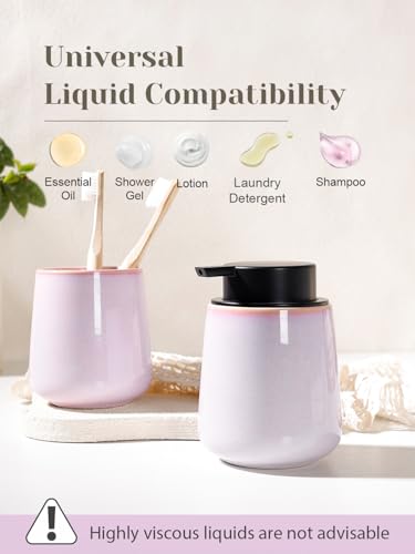 INGOFIN Ceramic Lotion Dispenser - 12 oz Hand Soap Dispenser Bathroom, Modern Liquid Dispenser with Pump, Refillable Dish Soap Bottle for Kitchen -Purple and Pink - color: Purple and Pink