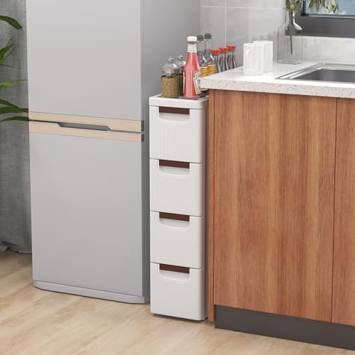 4-Drawer Narrow Storage Cabinet, Slim Rolling Cart (7.5"x16.5"x29.5") | Mobile Plastic Cart Container | Pull Handles & Built-in Wheels | For Living Room, Kitchen, Bathroom, Office - size: 7.5"x16.5"x29.5" (4 Drawer)