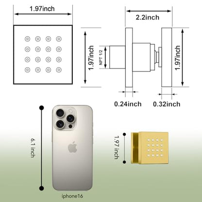Shower Body Spray Jets with On Off Switch Adjustable Flow Body Sprays Jets Massage Spa Jet Brushed Gold, Flow control - color: Square-Brushed Gold