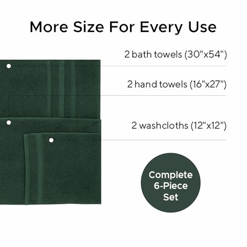 Veteran Textile LLC, Luxury Hotel & Spa, Turkish Cotton Dark Green Towels Bathroom Sets | 6 Pieces Fairfield Green Bath Towels | Soft and Absorbent Green Towel Set for Your Bathroom - color: Fairfield Green
