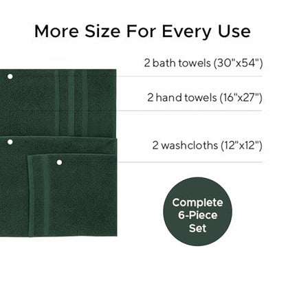 Veteran Textile LLC, Luxury Hotel & Spa, Turkish Cotton Dark Green Towels Bathroom Sets | 6 Pieces Fairfield Green Bath Towels | Soft and Absorbent Green Towel Set for Your Bathroom - color: Fairfield Green