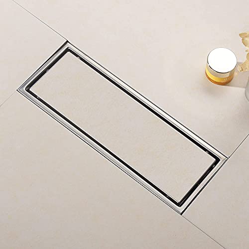 12 Inch Brushed Nickel Linear Shower Drain Pipe with Tile Insert Grille, Removable Hidden Cover, SUS304 Stainless Steel Rectangular Floor Drain - color: Brushed Nickel