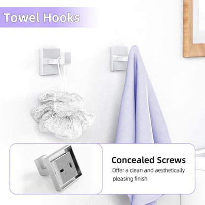5-Pieces Bathroom Hardware Accessories Set, 24 Inch Stainless Steel Towel Racks for Bathroom, Towel Bar Set Towel Ring Coat Hook and Toilet Paper Holder with Shelf Wall Mounted, Brushed Silver - color: Silver