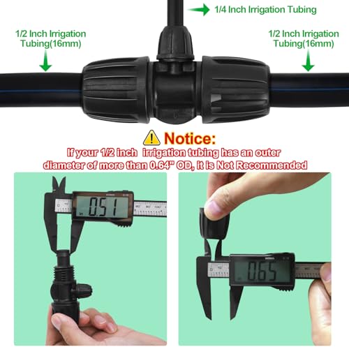 1/2 Inch To 1/4 Drip Irrigation Fittings - 8 Pack Drip Line Irrigation 1/2'' to 1/4'' Barbed Tee Adapter Anti-Drop Lock Nut Barbed Reducer 3 Way Connectors for Drip Irrigation System - size: 1/2" 3 Way Tee