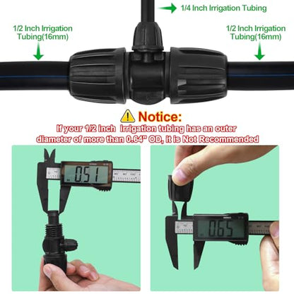 1/2 Inch To 1/4 Drip Irrigation Fittings - 8 Pack Drip Line Irrigation 1/2'' to 1/4'' Barbed Tee Adapter Anti-Drop Lock Nut Barbed Reducer 3 Way Connectors for Drip Irrigation System - size: 1/2" 3 Way Tee