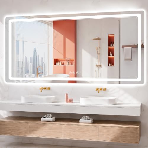 BEAUTYPEAK 30"x71" LED Bathroom Mirror with Lights, Backlit + Front Lit, Anti-Fog, Lighted Bathroom Mirror for Wall, HD Shatterproof Tempered Glass, Dimmable, Memory Function (Horizontal/Vertical) - size: 71"L x 30"W