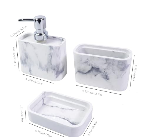 Hymmah Marble Pattern Bathroom Accessories Set, Toothbrush Holdr Set, 3 Pieces Resin Bathroom Set with Toothbrush Holder, Soap Dispenser, Soap Dish,Tumbler (Marble) - color: Marble