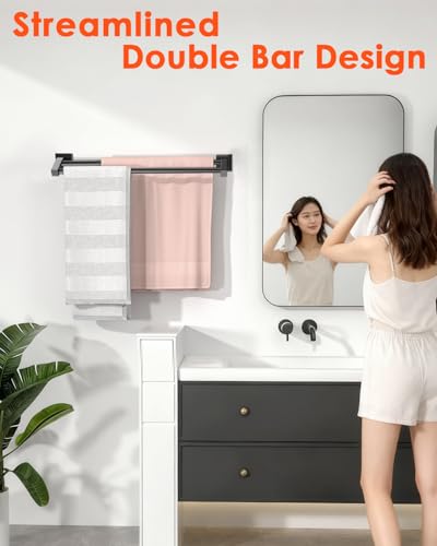 Alise Double Towel Bar,16 Inch Double Towel Racks for Bathroom, Matte Black | Quick Drying Bathroom Towel Holder, SUS304 Stainless Steel Towel Hanger Wall Mounted, Useable Length 14.9" - color: Matte Black, size: 16-Inch (2-Bars)
