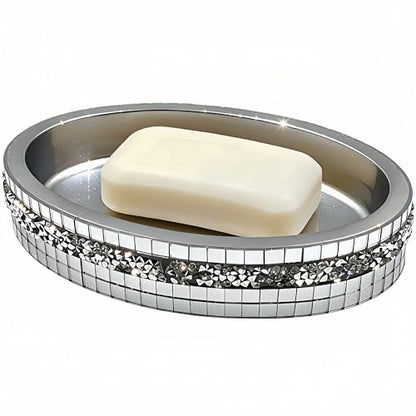 Silver Mosaic Soap Dish and Bathroom Tray, Shiny Soap Holder | Multi functional dressing table, kitchen bathroom storage tray, used for storing soap, rings, jewelry, and small accessories - size: Soap Dish