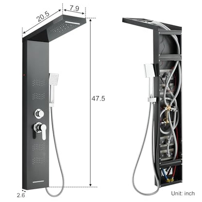Stainless Steel Shower Panel Tower System with LED Lights, 5 in 1 Shower Panel with Rainfall Waterfall Shower Head, Body Spray, Handheld Shower, Tub Spout (Black) - color: Black - Wave Body Spray