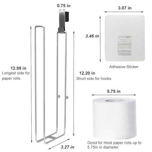 Silver Toilet Paper Holder with 3 Rolls Reserve, Stainless Steel Toilet Paper Holder Wall Mount, Over The Tank Bathroom Organization, Brushed Nickel and Chrome Tissue Holder for RV, Restrooms, 1Pcs - color: Silver, 1pcs, 12.99in