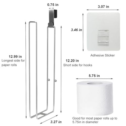 Toilet Paper Holder with Storage Extra 6 Roll Tissue, Over The Tank Toilet Paper Roll Holder Wall Mount, Brushed Nickel and Chrome Tissue Holder for Bathroom, RV Toilet Paper Holder with Shelf, 2Pcs - color: Silver, 2pcs, 12.99in
