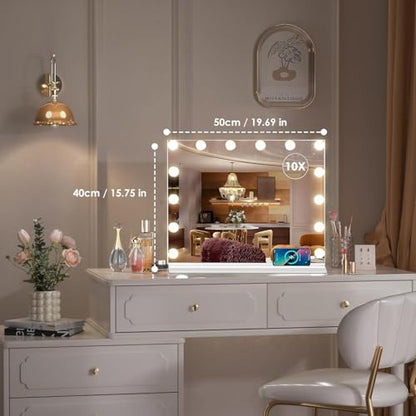 Hollywood Vanity Mirror with Lights, Lighted Makeup Mirror with 10X Magnification, Vanity Makeup Mirrors with Lights, USB Charging Port Touch Control, 14 LED Bulbs 3 Lighting Modes