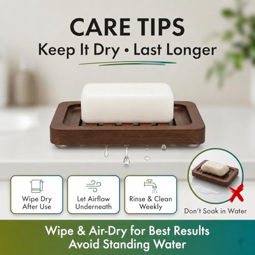Wooden Soap Dish, Brown Bamboo Self-Draining Bathroom Tray, 2 Pack Slotted Design for Shower, Sink, Kitchen, Bathtub (Black Walnut) - color: Black Walnut