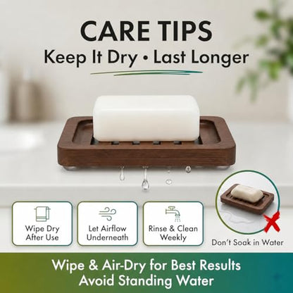 Wooden Soap Dish, Brown Bamboo Self-Draining Bathroom Tray, 2 Pack Slotted Design for Shower, Sink, Kitchen, Bathtub (Black Walnut) - color: Black Walnut