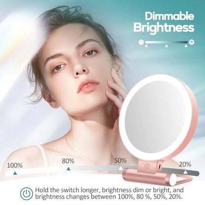 Magnifying Mirror with Light 30X, Double-Sided 1X/30X Magnifying Makeup Mirror with Tweezer, 2000mAh 3 Colour Modes with Adjustable Brightness,Foldable Compact Travel Mirror(Rose Gold) - color: Rosegold