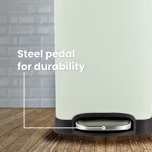 happimess HPM1007E Betty Retro 8-Gallon Step-Open Trash Can with Soft-Close Lid, Fingerprint Resistant, Modern, Minimalistic for Home, Kitchen, Laundry Room, Office, Bedroom, Bathroom, Mint Green | Fingerprint Resistant, Removable Liner, Semi-Rectangular,