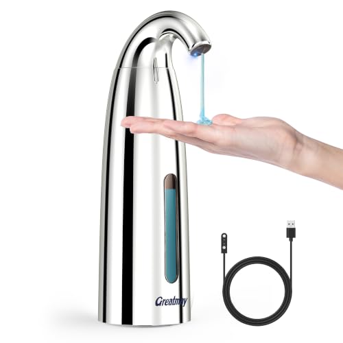 Convenient Automatic Soap Dispenser,4 Adjustable Levels Touchless Hand Sanitizer Pump with Infrared Sensor, Countertop Electric Dispenser for Bathroom,Kitchen - color: Polished Chrome