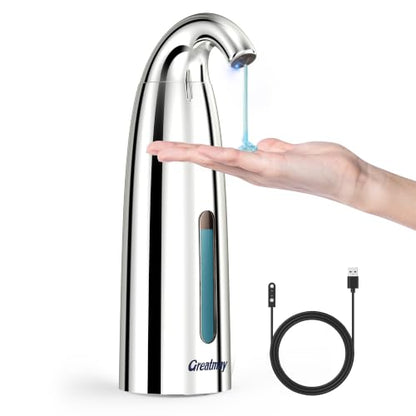Convenient Automatic Soap Dispenser,4 Adjustable Levels Touchless Hand Sanitizer Pump with Infrared Sensor, Countertop Electric Dispenser for Bathroom,Kitchen - color: Polished Chrome
