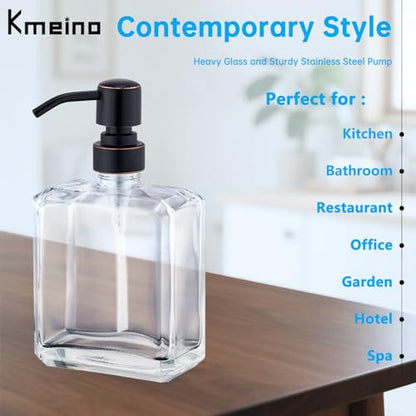 Square Clear Glass Dish Soap Dispenser Set 2 Pack, Oil Rubbed Bronze Refillable Hand Soap Dispenser with Rust Proof Stainless Steel Pump 2 x 13.5 oz Lotion Dispenser for Bathroom Vanity Kitchen - color: Oil Rubbed Bronze, size: 2X13.5oz-Square