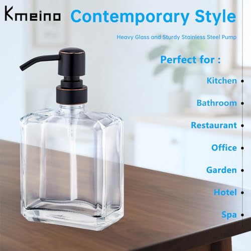 Square Clear Glass Dish Soap Dispenser Oil Rubbed Bronze Pump, Antique Refillable 13.5 oz Hand Soap Lotion Dispenser with Rust Proof Stainless Steel Pump for Bathroom Kitchen - color: Oil Rubbed Bronze, size: 13.5oz-Square