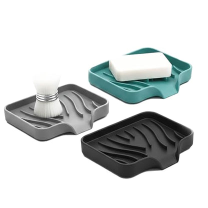 Self Draining Soap Dish with Drain Spout - Bar Soap Holder for Bathroom & Kitchen Sink - Flexible Non-Slip Silicone Soap Holder for Bar Soap, Sponge & Scrubber – 3 Pack - size: 3 Pack