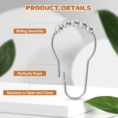 12 Shower Curtain Hooks, Suitable for Bathroom Shower rods for Rust-Proof Decorative Stainless Steel Shower Curtain Hooks, Silver