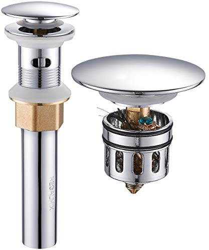Vessel Sink Drain,Bathroom Pop-up Drain with Detachable Basket Stopper, Anti-Explosion and Anti-Clogging Drain Strainer, Sink Drain Assembly with Overflow Polished Chrome, REGALMIX RWF083H - color: Chrome, size: With Overflow