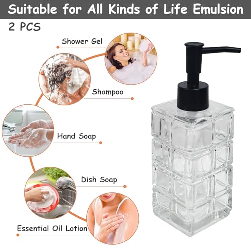 YYTSGG Clear Glass Soap Dispenser with Black Pump, 2 Pack 11oz Square | Hand Soap Dispenser, Refillable Lotion Dispenser & Dish Soap Dispenser, Bathroom Soap Dispenser for Liquid, Shower Gel - color: Square Clear