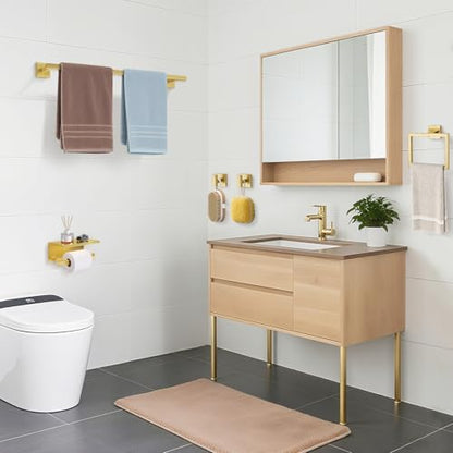 TURS Brushed Gold 5 Pieces Bathroom Hardware Set, SUS304 Stainless Steel 23.6 Inch Bath Towel Bar Set, Square Bathroom Accessories Kit Wall Mounted - color: Brushed Gold
