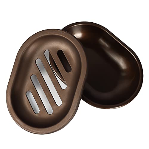 Topsky 2 Pcs Soap Dish for Shower, Double Layer Draining Soap Box with Drip Tray, Plastic - Bronze - color: Bronze